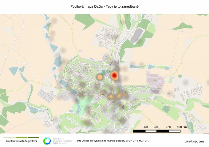 Pocitová mapa Dačic - tady je to zanedbané